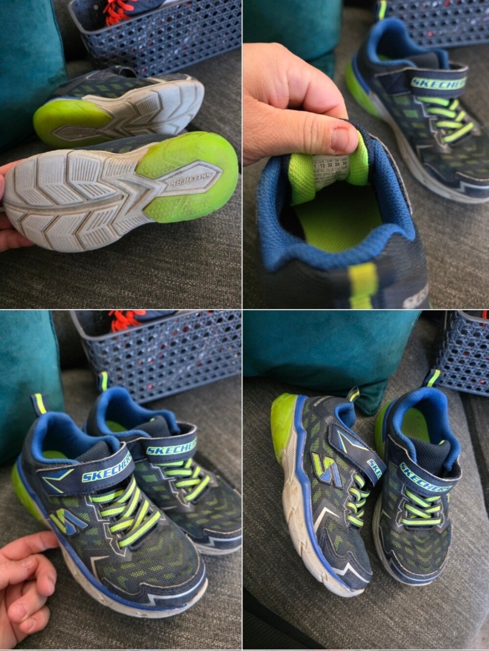 Skechers Kids Navy and Lime Green Light-Up Sneakers